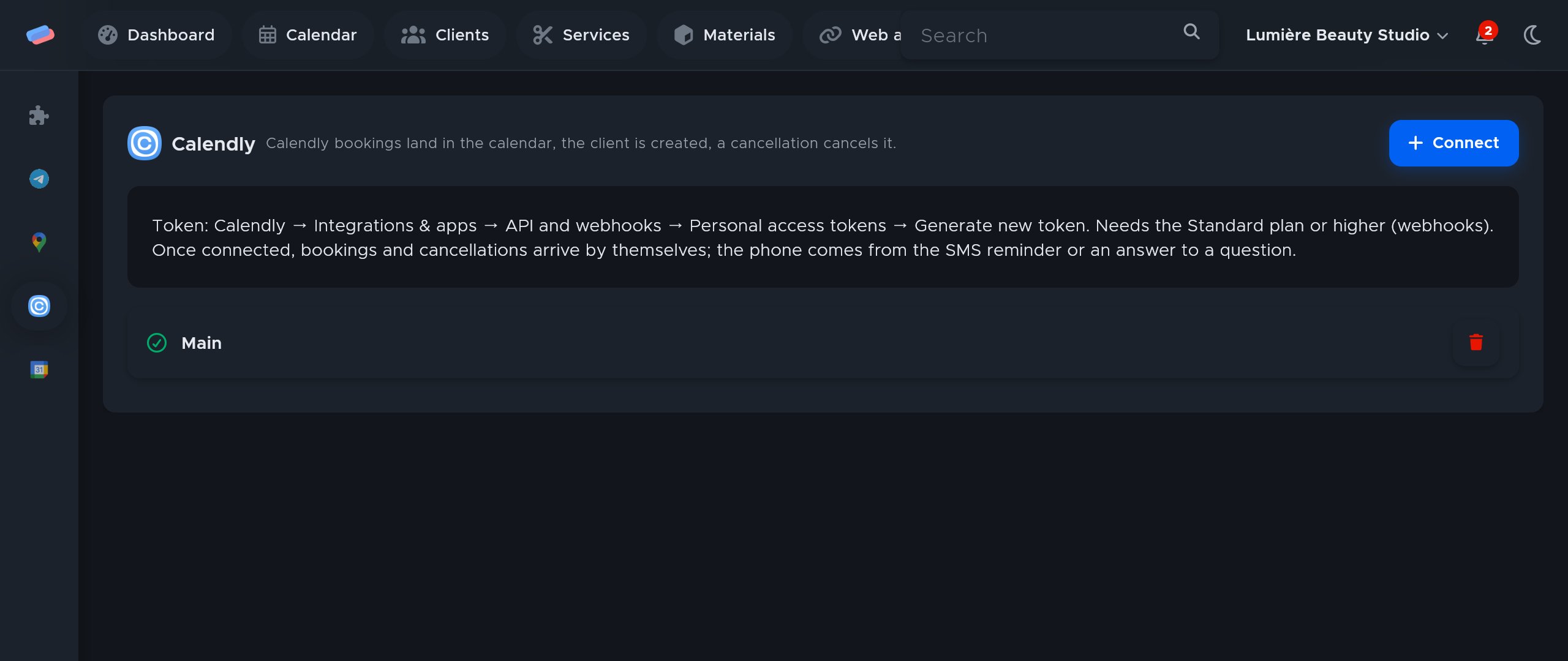 The “Calendly” module page in anyCRM
