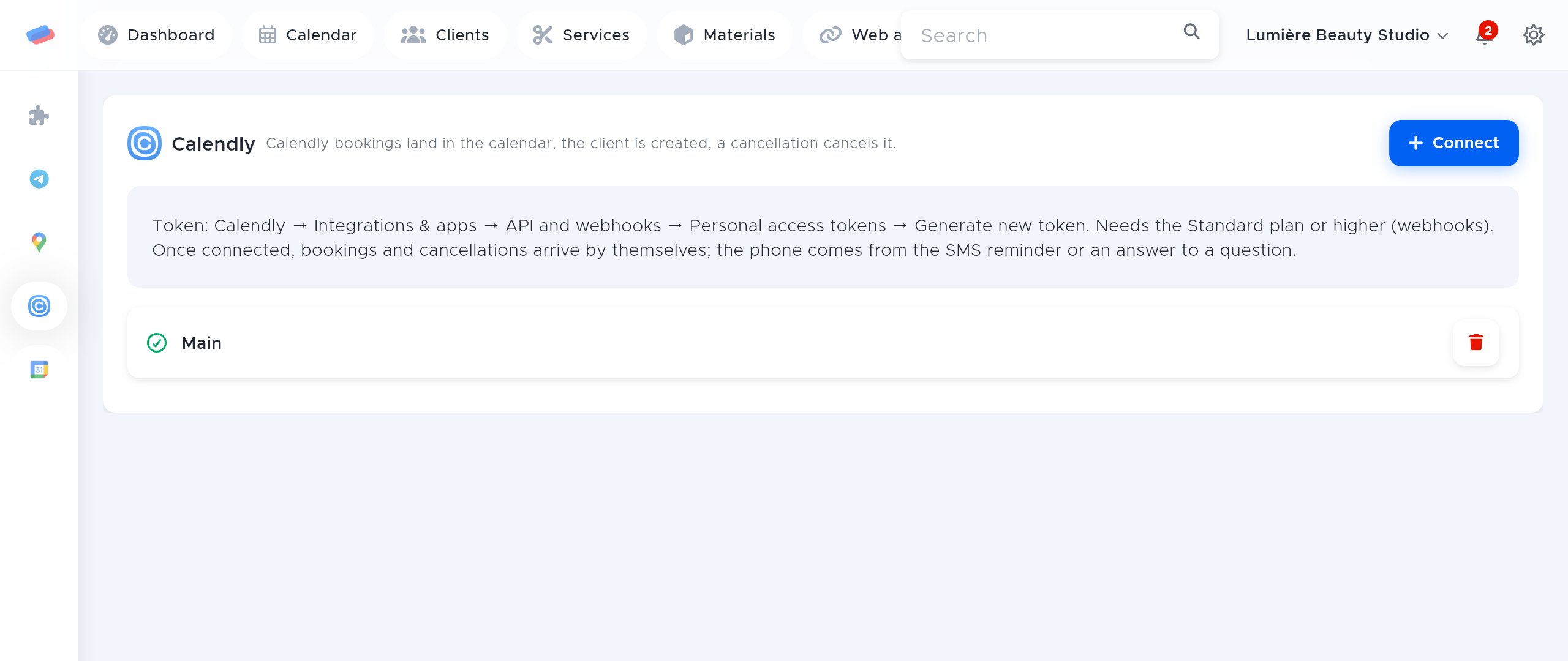 The “Calendly” module page in anyCRM