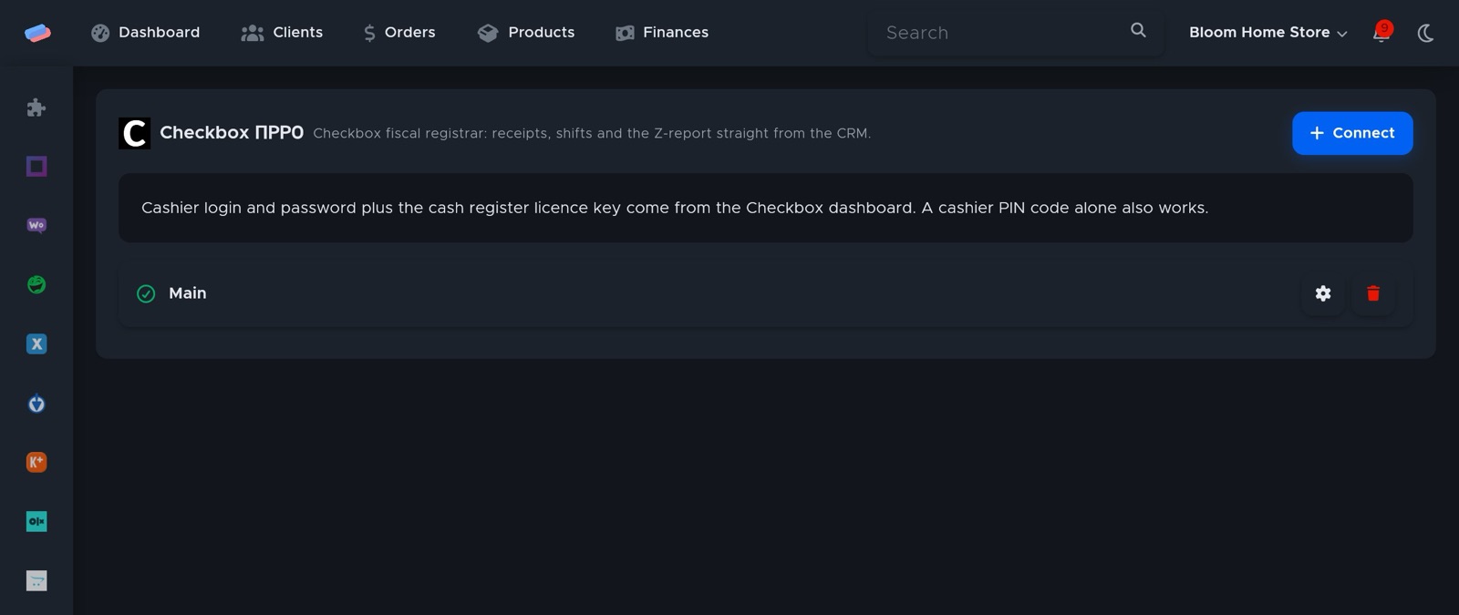 The “Checkbox (software till)” module page in anyCRM