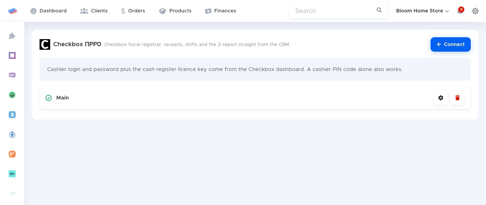 The “Checkbox (software till)” module page in anyCRM