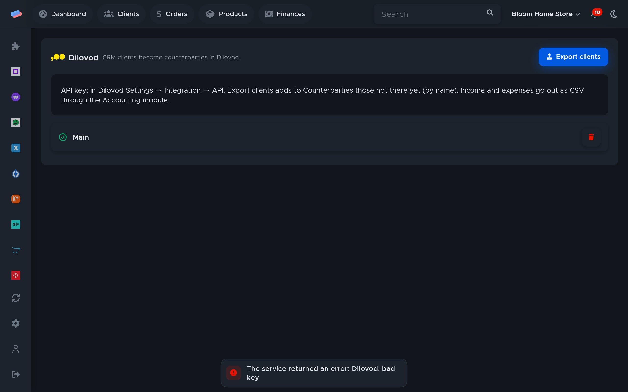 The “Dilovod” connection dialog