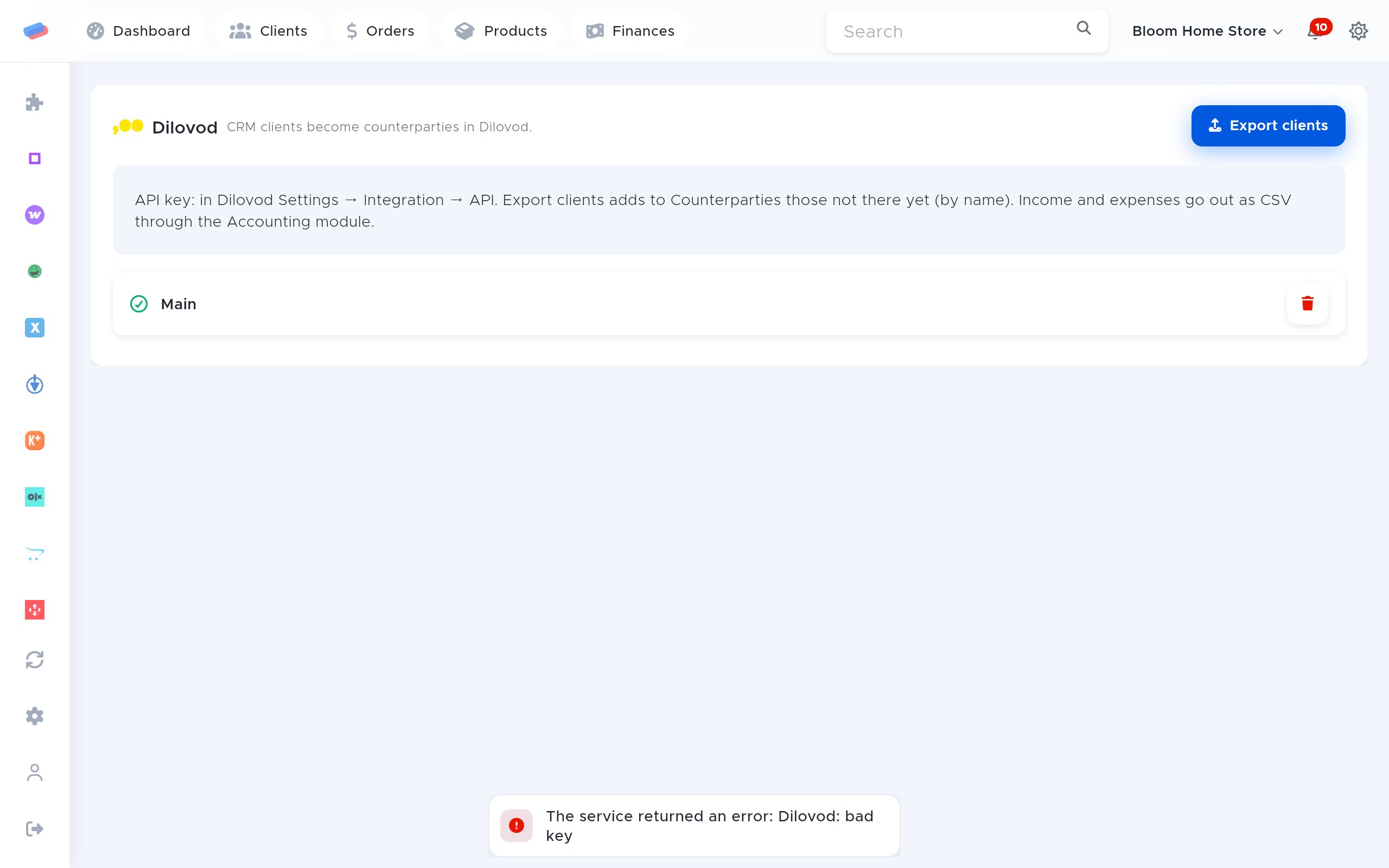 The “Dilovod” connection dialog