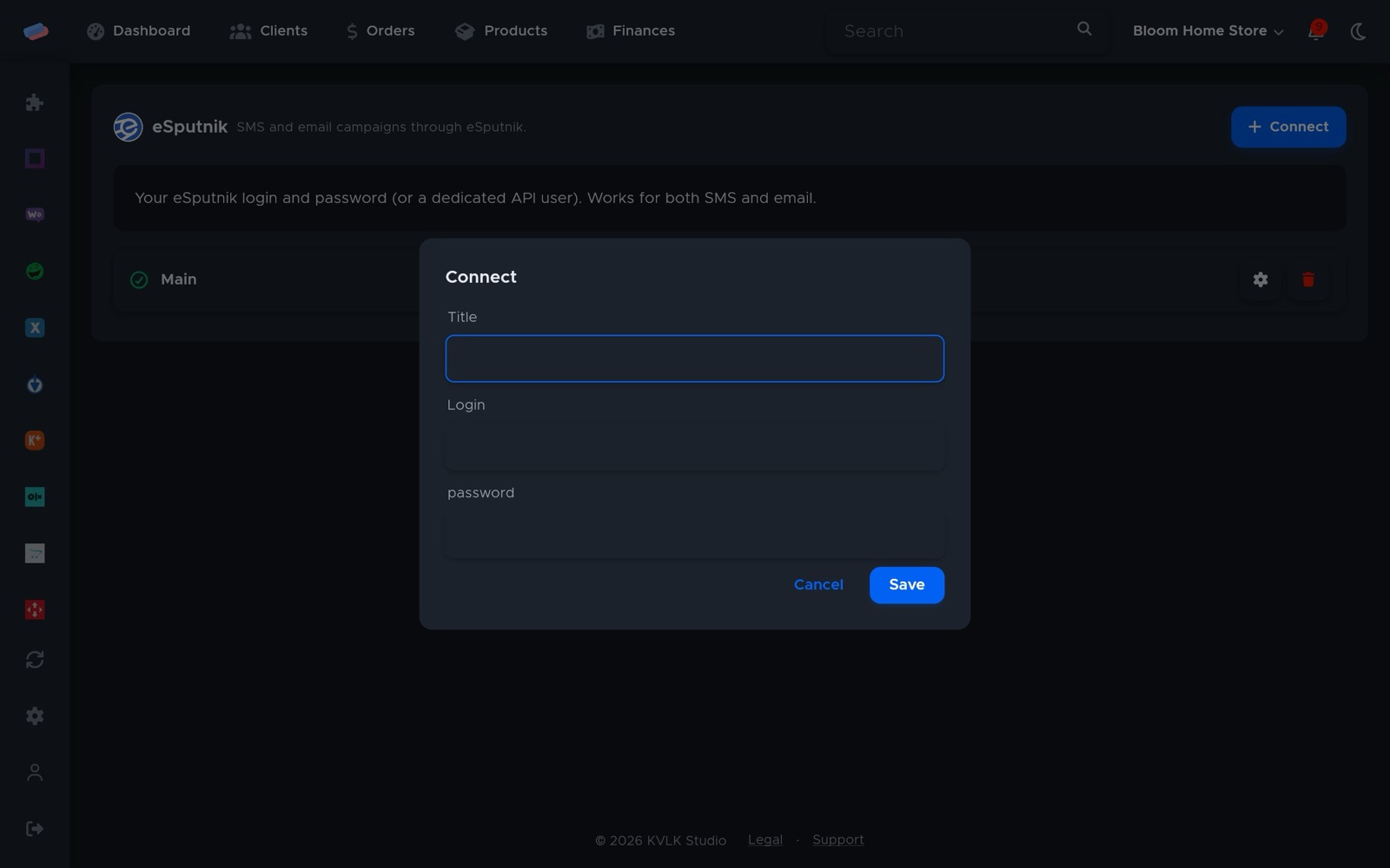 The “eSputnik” connection dialog