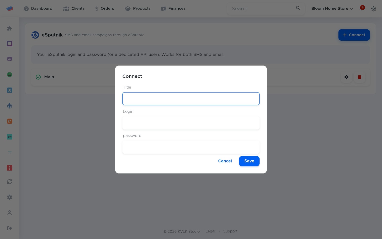 The “eSputnik” connection dialog