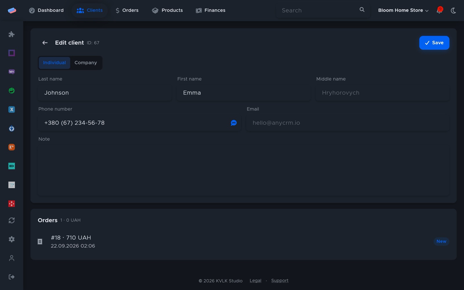 Where “eSputnik” works: how it looks in anyCRM