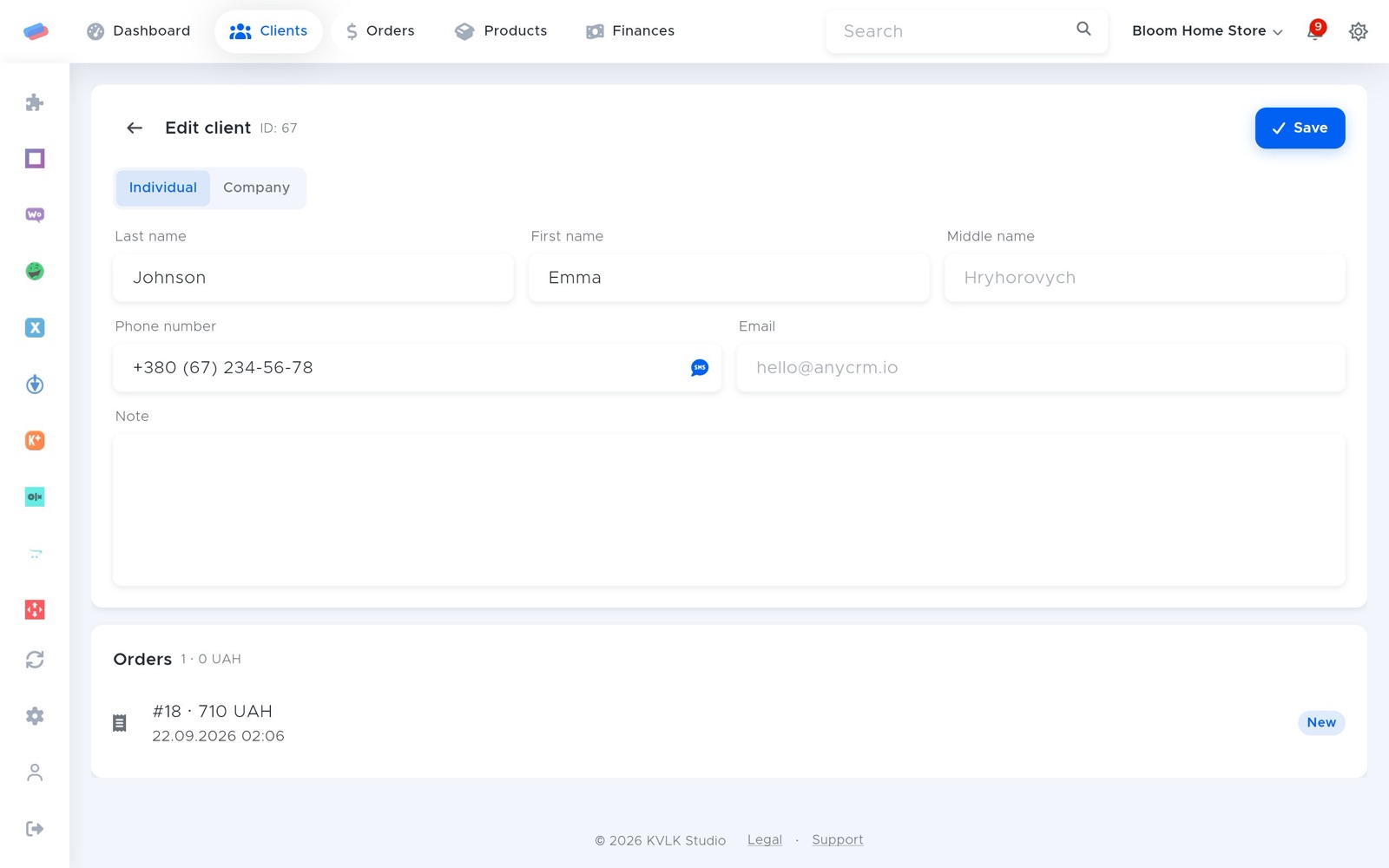 Where “eSputnik” works: how it looks in anyCRM