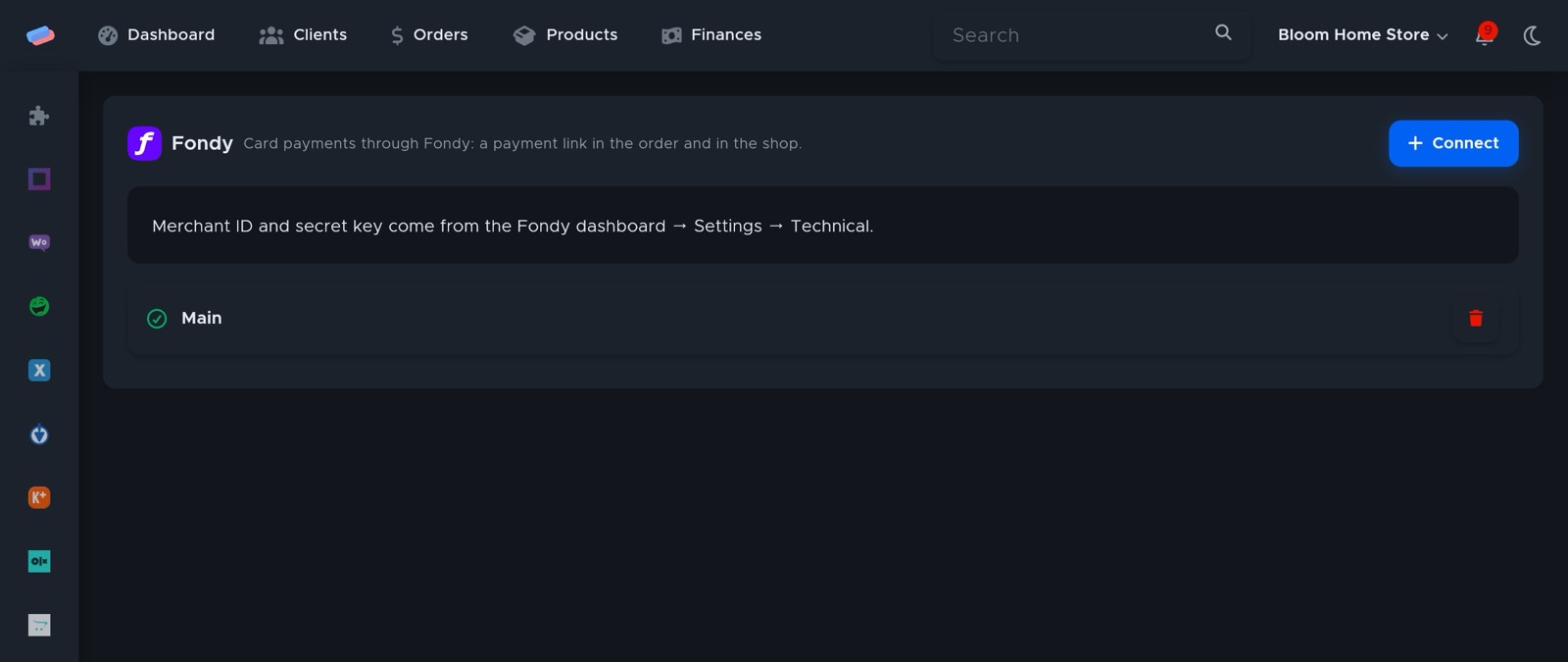 The “Fondy” module page in anyCRM