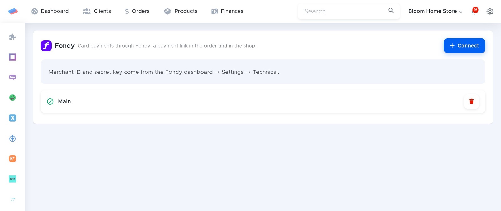 The “Fondy” module page in anyCRM