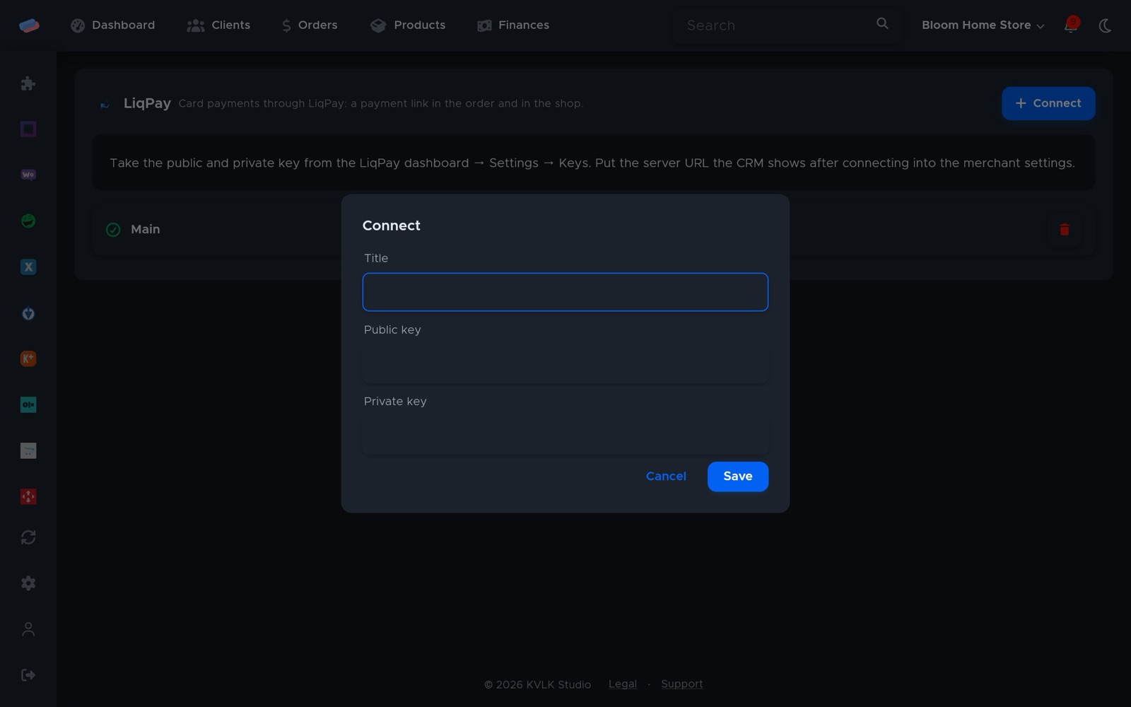 The “LiqPay” connection dialog