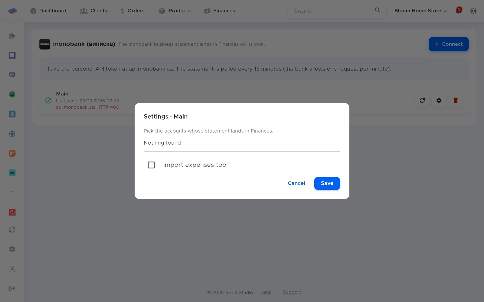 “monobank statement” settings after connecting