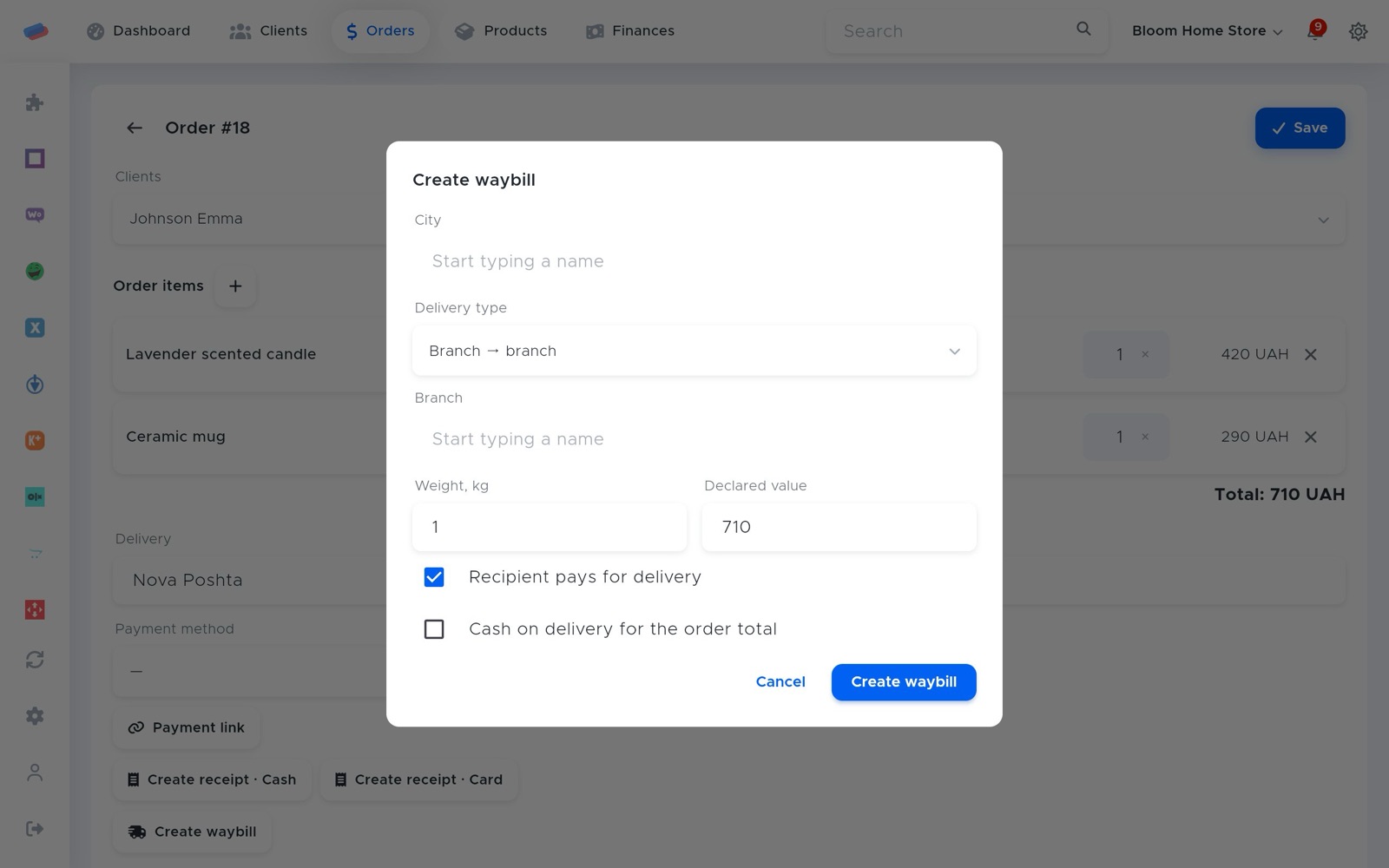 Where “Nova Poshta” works: how it looks in anyCRM