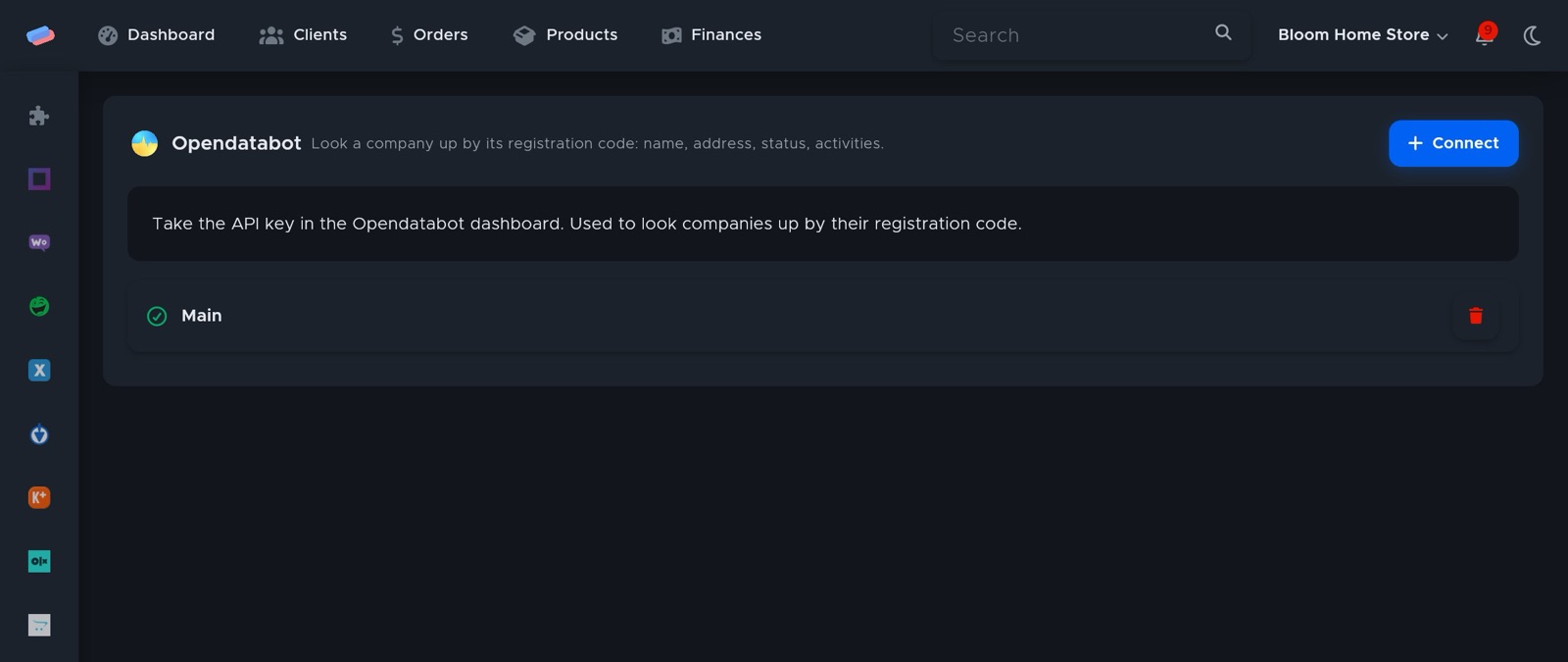 The “Opendatabot” module page in anyCRM