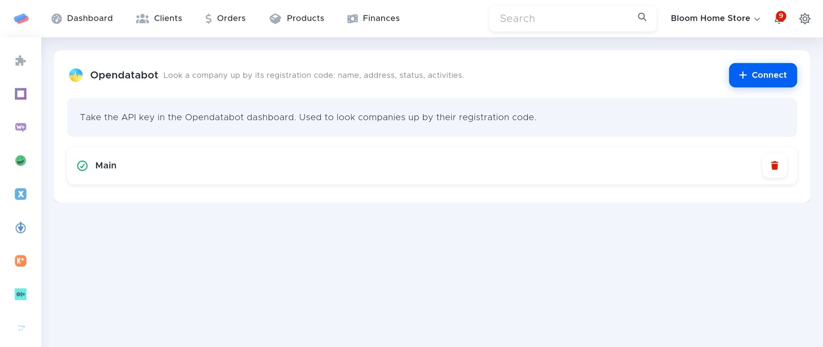 The “Opendatabot” module page in anyCRM