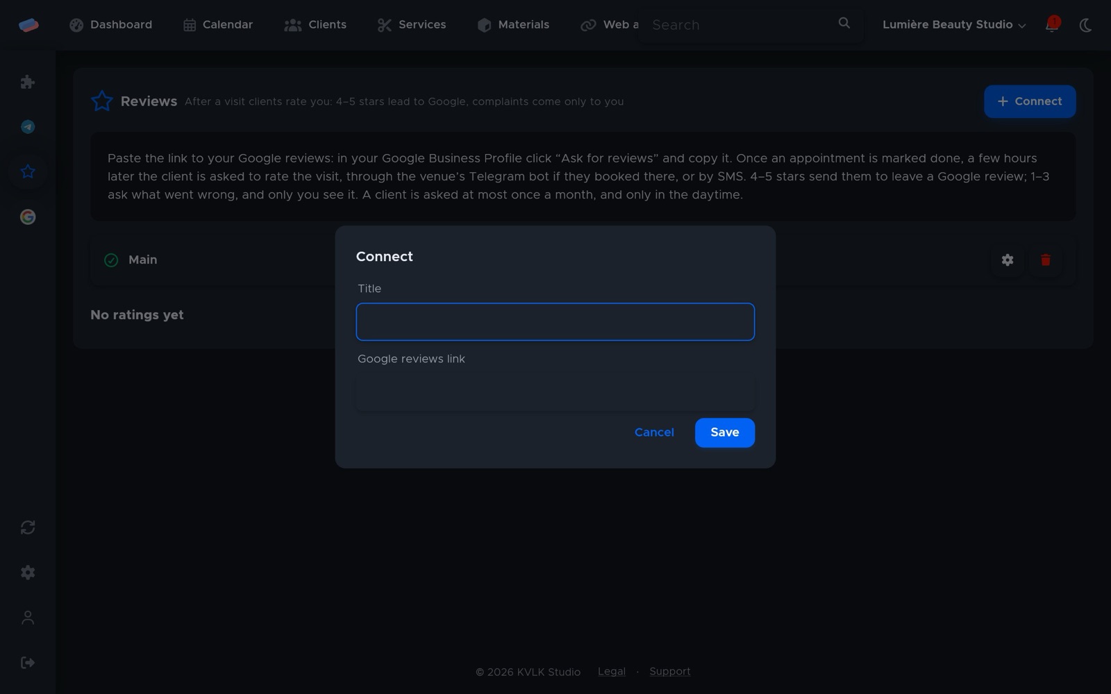 The “Google reviews” connection dialog