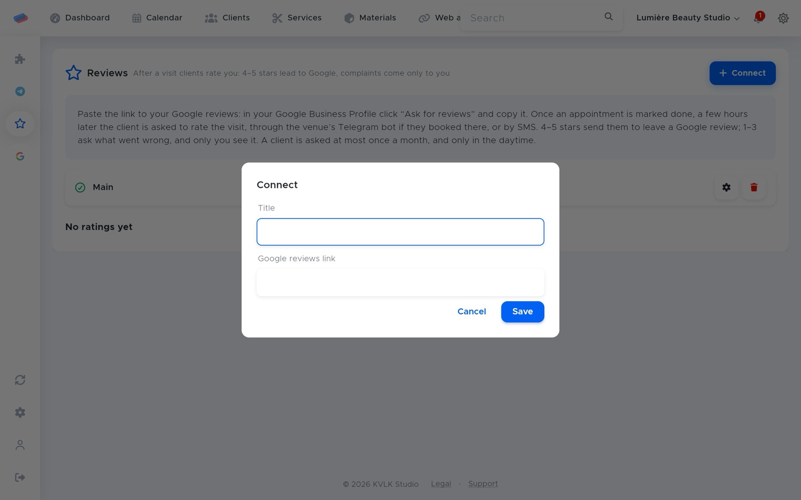 The “Google reviews” connection dialog