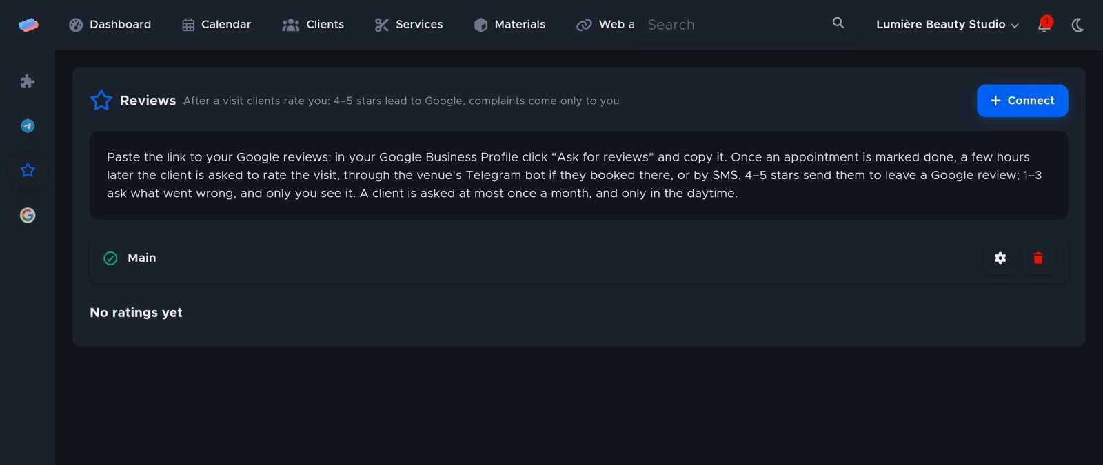 The “Google reviews” module page in anyCRM