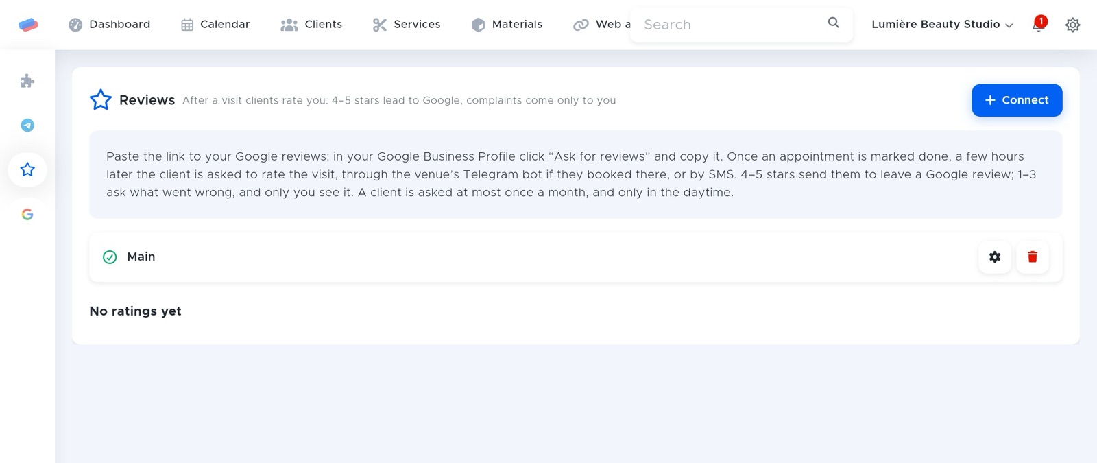 The “Google reviews” module page in anyCRM