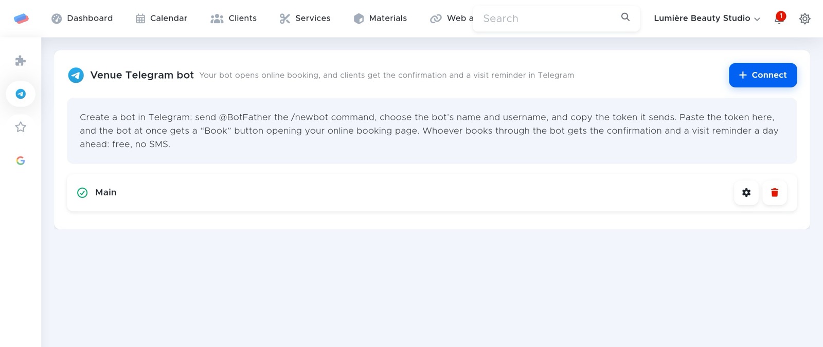 The “Venue Telegram bot” module page in anyCRM