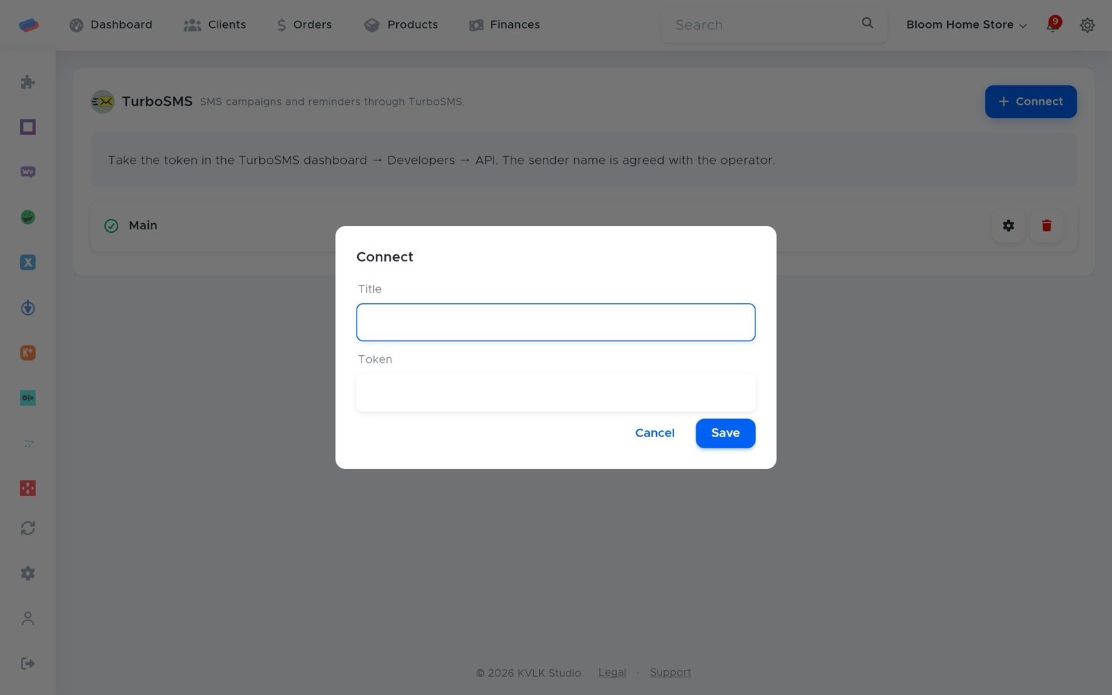 The “TurboSMS” connection dialog