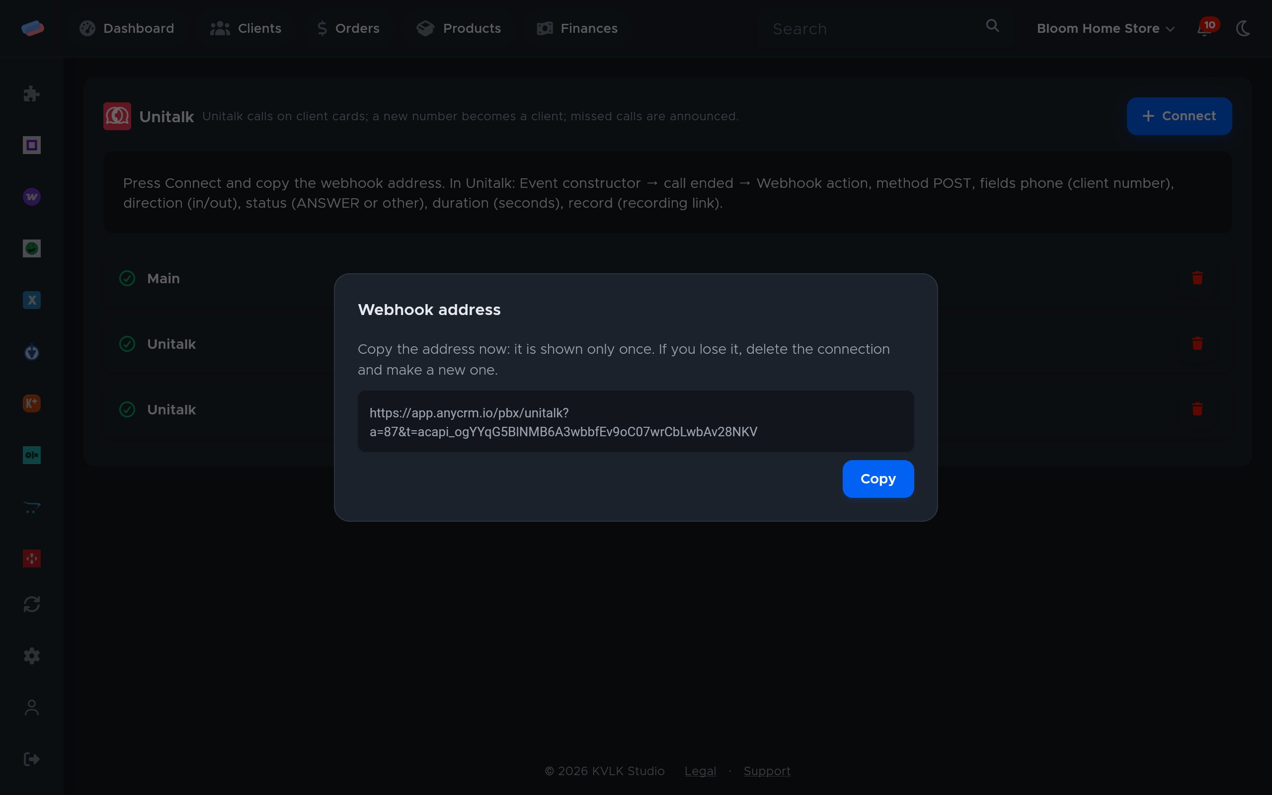 The “Unitalk” connection dialog