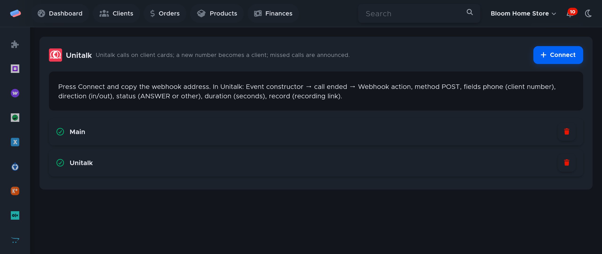 The “Unitalk” module page in anyCRM