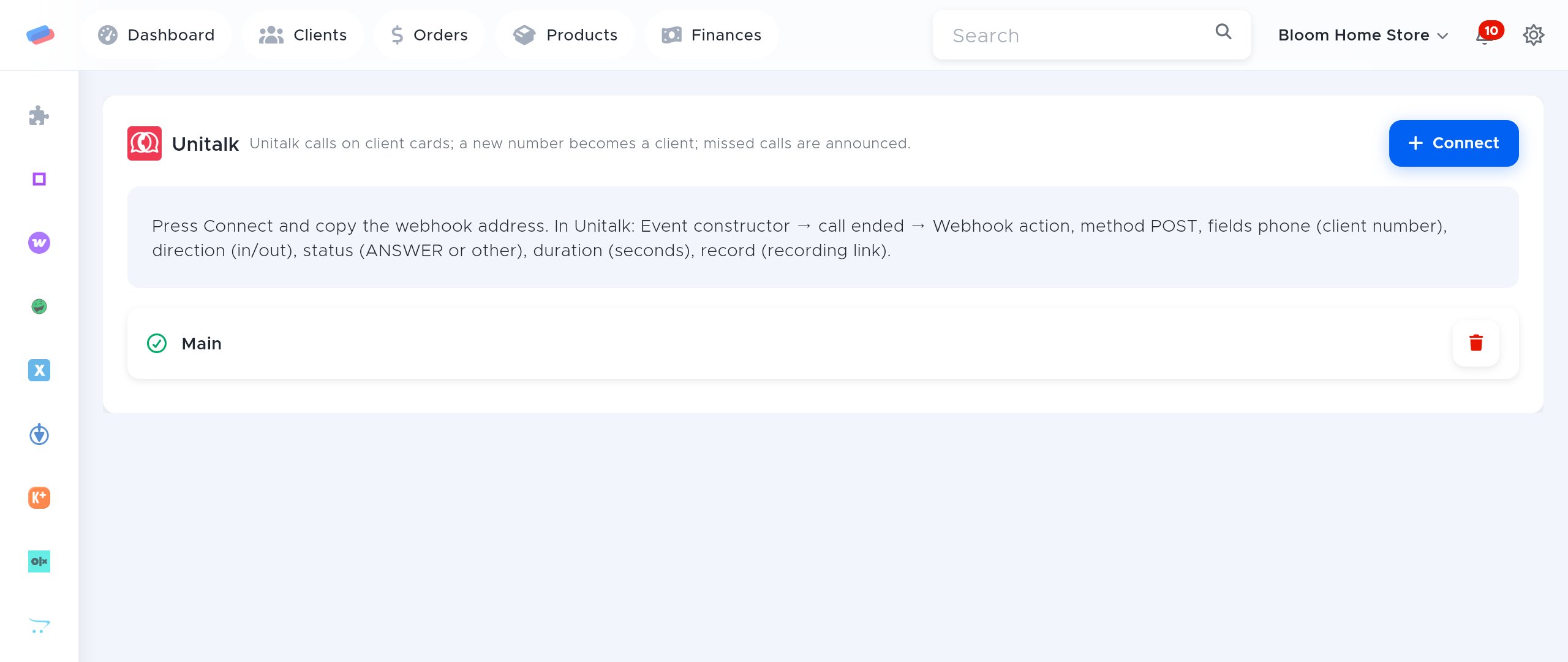 The “Unitalk” module page in anyCRM