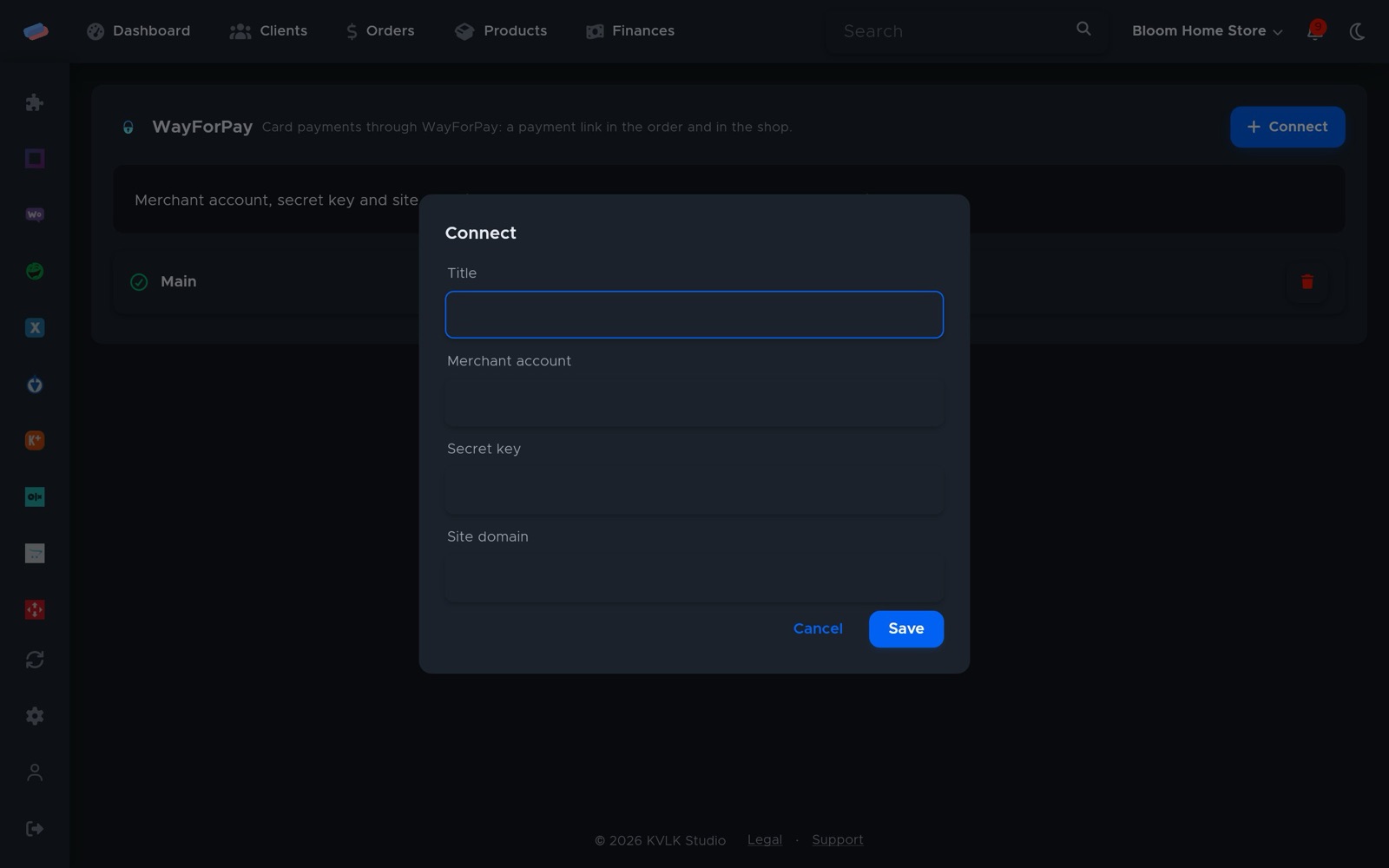The “WayForPay” connection dialog