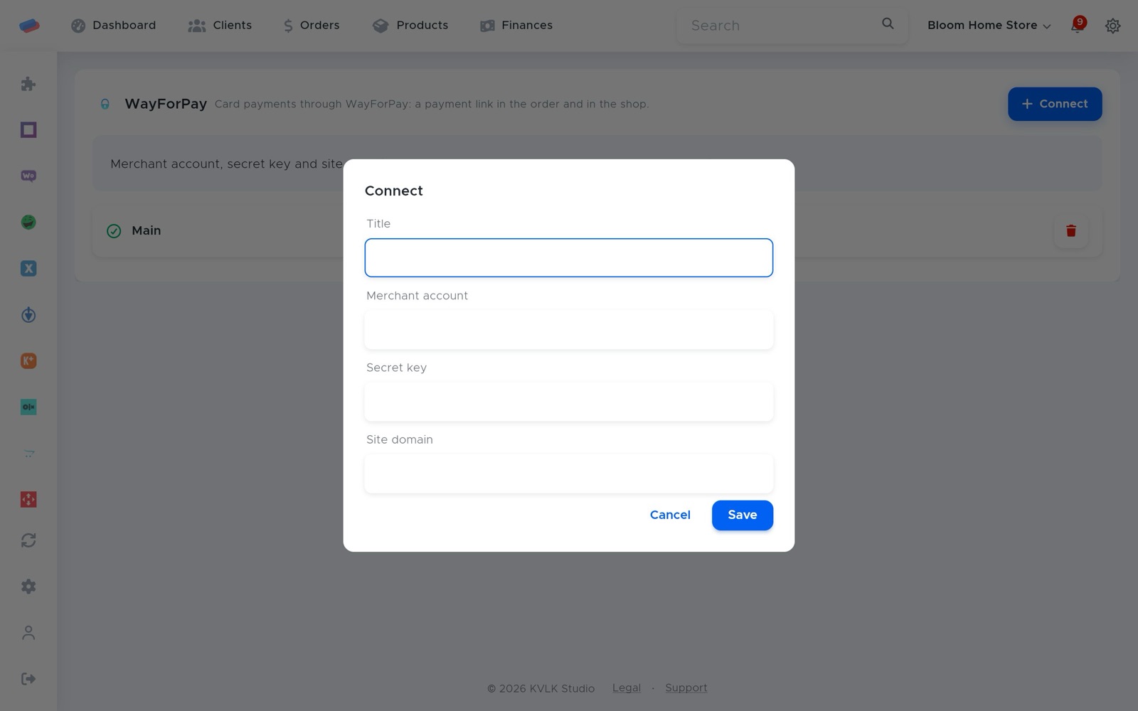 The “WayForPay” connection dialog